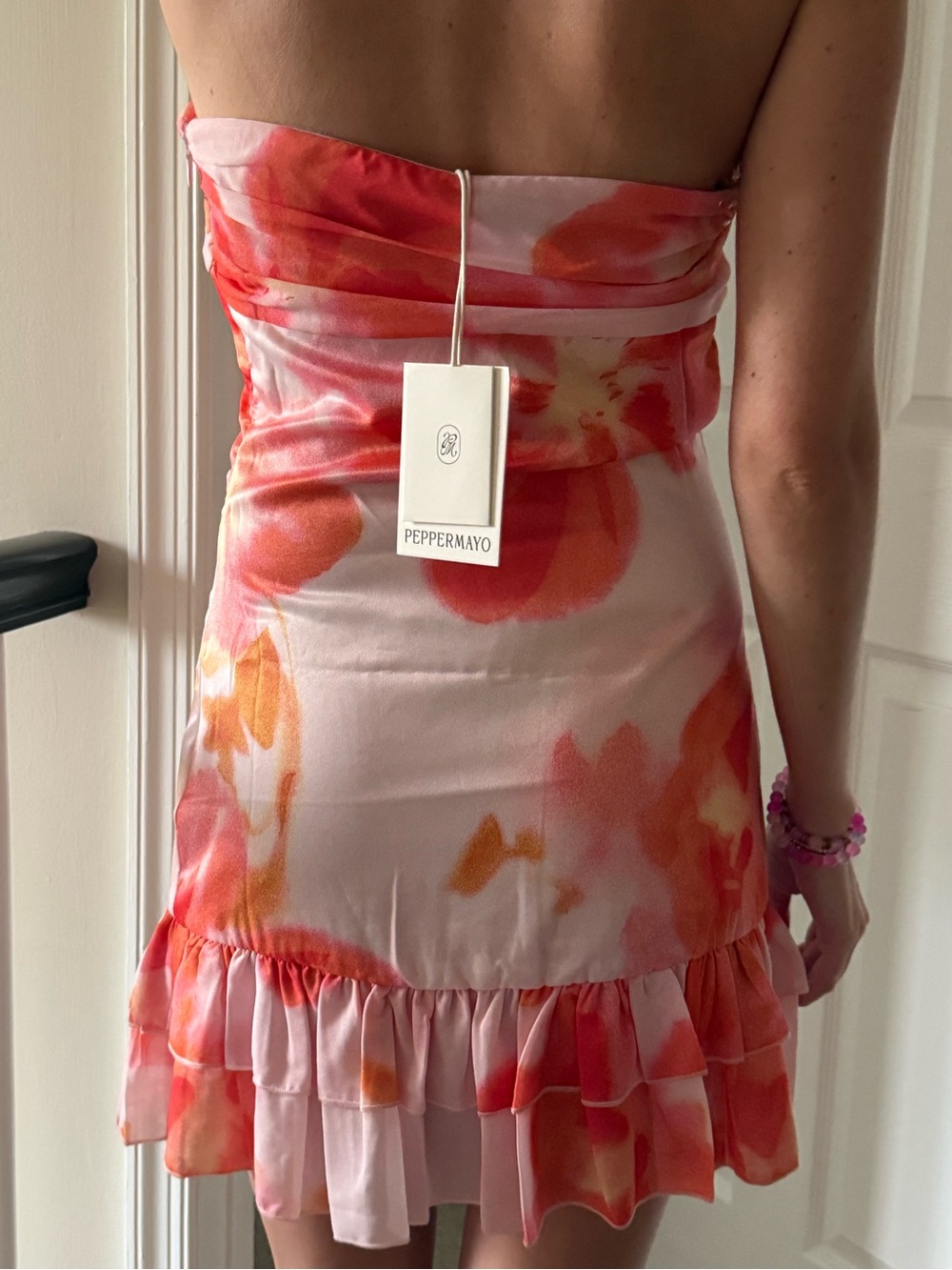 Peppermayo Manon Blushing Blossom Scarf Mini Dress - Pink & Coral Watercolor - Picture 3 of 5